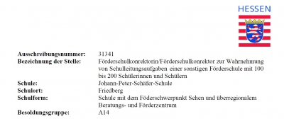 Stelle F&ouml;rderschulkonrektor/-in  neu zu besetzen